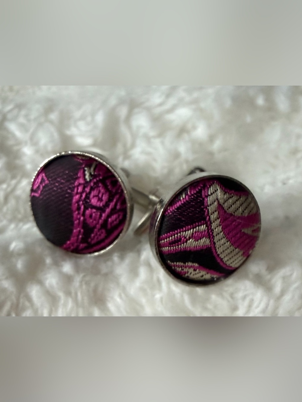 Pink Fabric Round Cufflinks